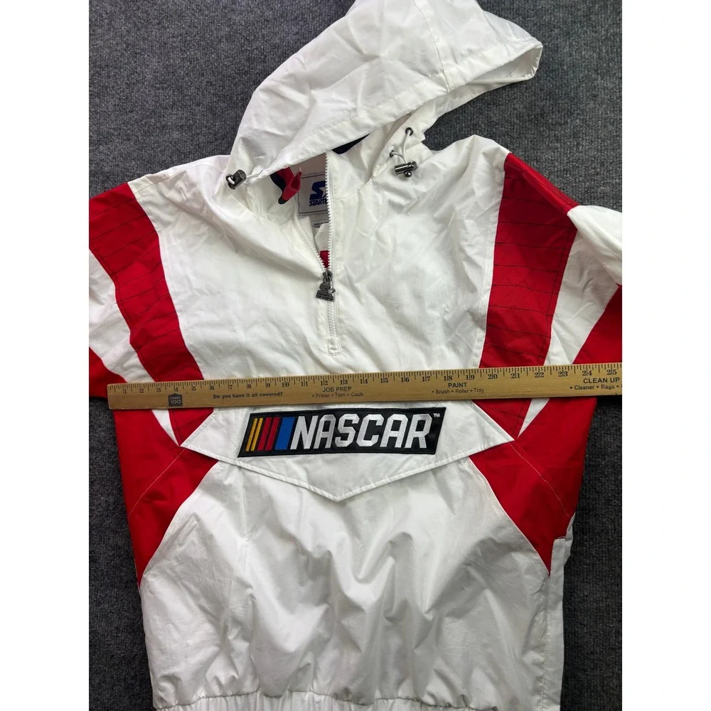 Starter NASCAR Windbreaker The Breakaway  Jacket Men M White 1/4 Hooded Pullover